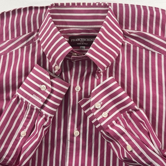 Franchescini Other - Franceschini Roma Pink White Stripe Dress Shirt 15.5‎ Made in Italy Cotton